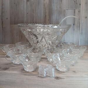 Anchor Hocking Star Of David Punch Bowl And 12 Cups